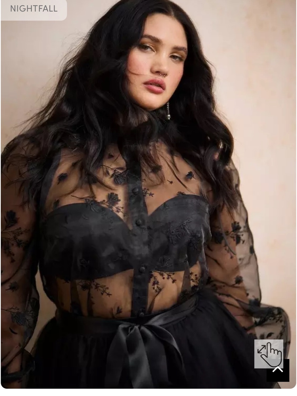 torrid Black Sheer Floral Embroidered Button Blouse